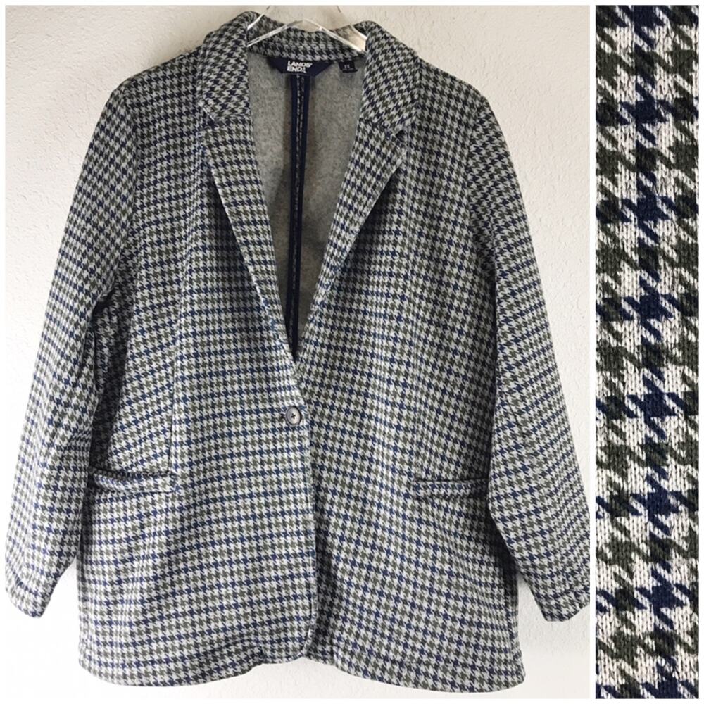Lands' End Houndstooth Unstructured Fleece Interior Blazer Jacket Plus Size 2X